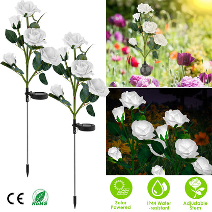 Solar Rose Flower Stake Lights - 2 Pack Outdoor Garden Decor