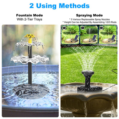 Solar Bird Bath Fountain with LED Lights & Battery Backup