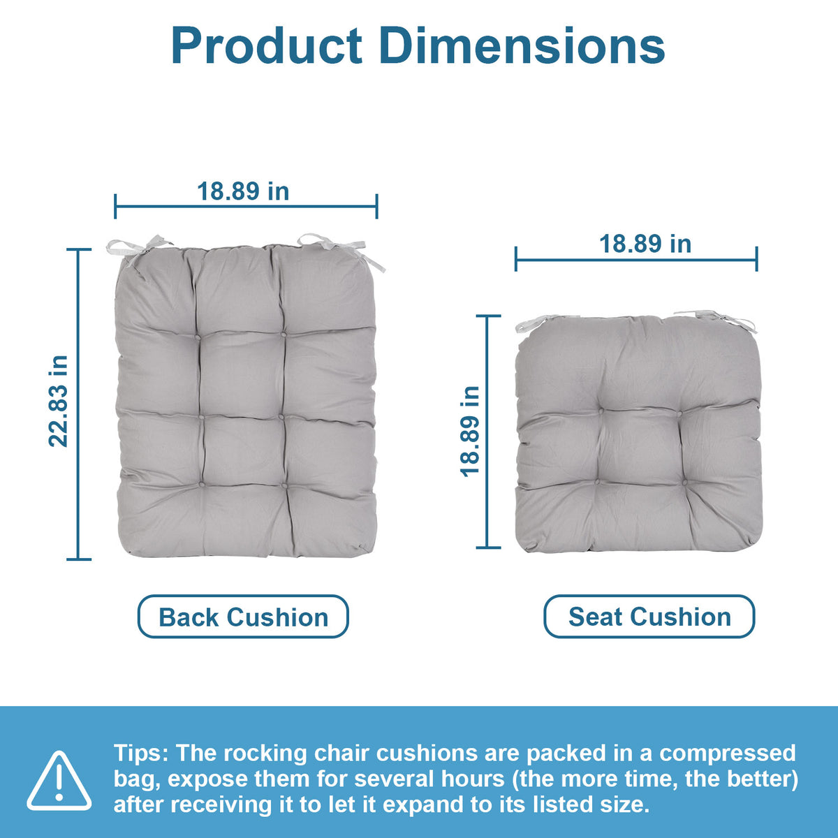 Rocking Chair Cushion Set with Non-Slip Ties - 2 Piece
