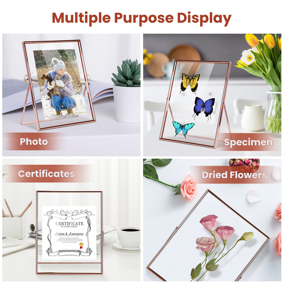 Rose Gold Metal Picture Frame Set 5x7 & 8x10 Vertical