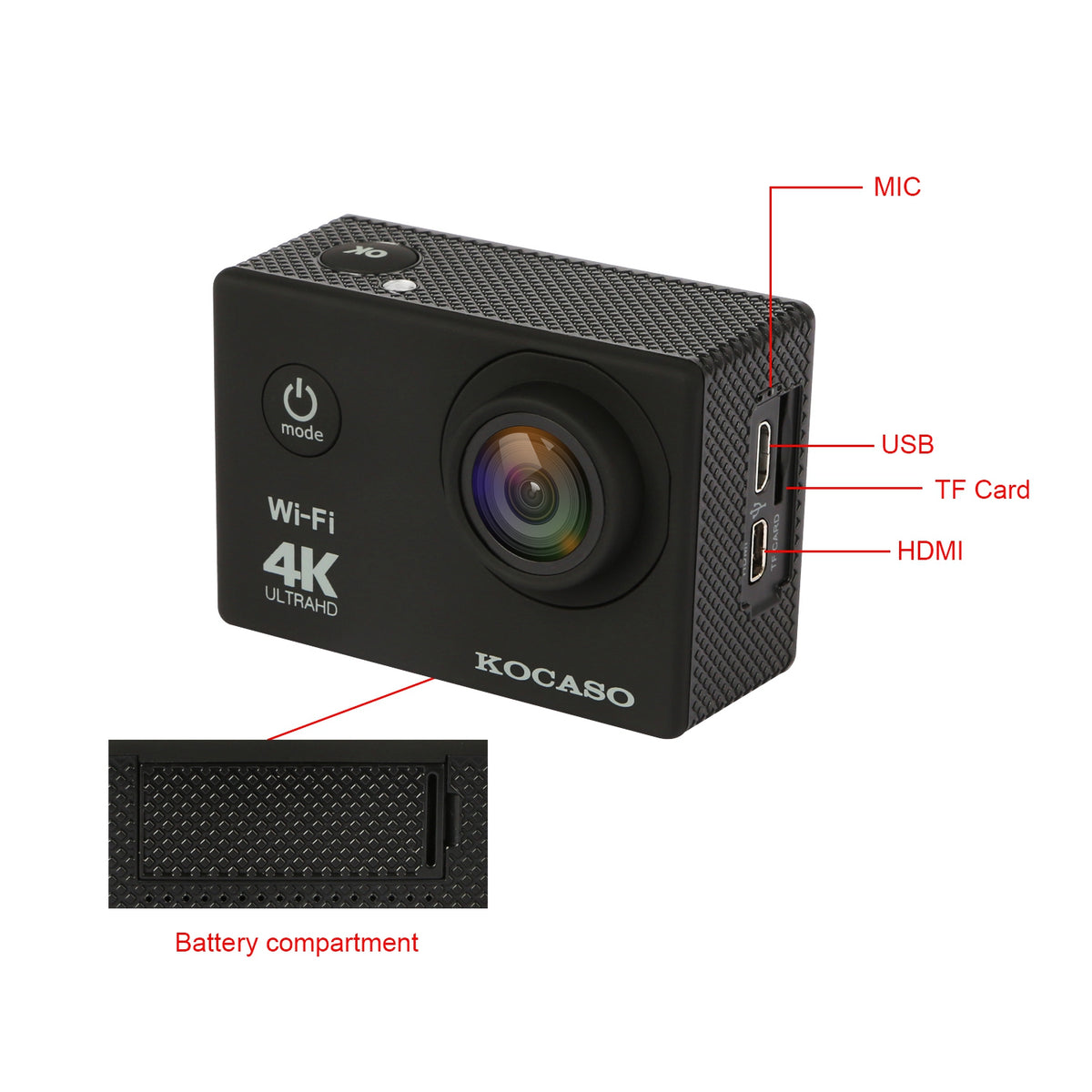 4K Action Camera with 170° Wide Angle Lens and WiFi