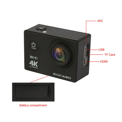 4K Action Camera with 170° Wide Angle Lens and WiFi