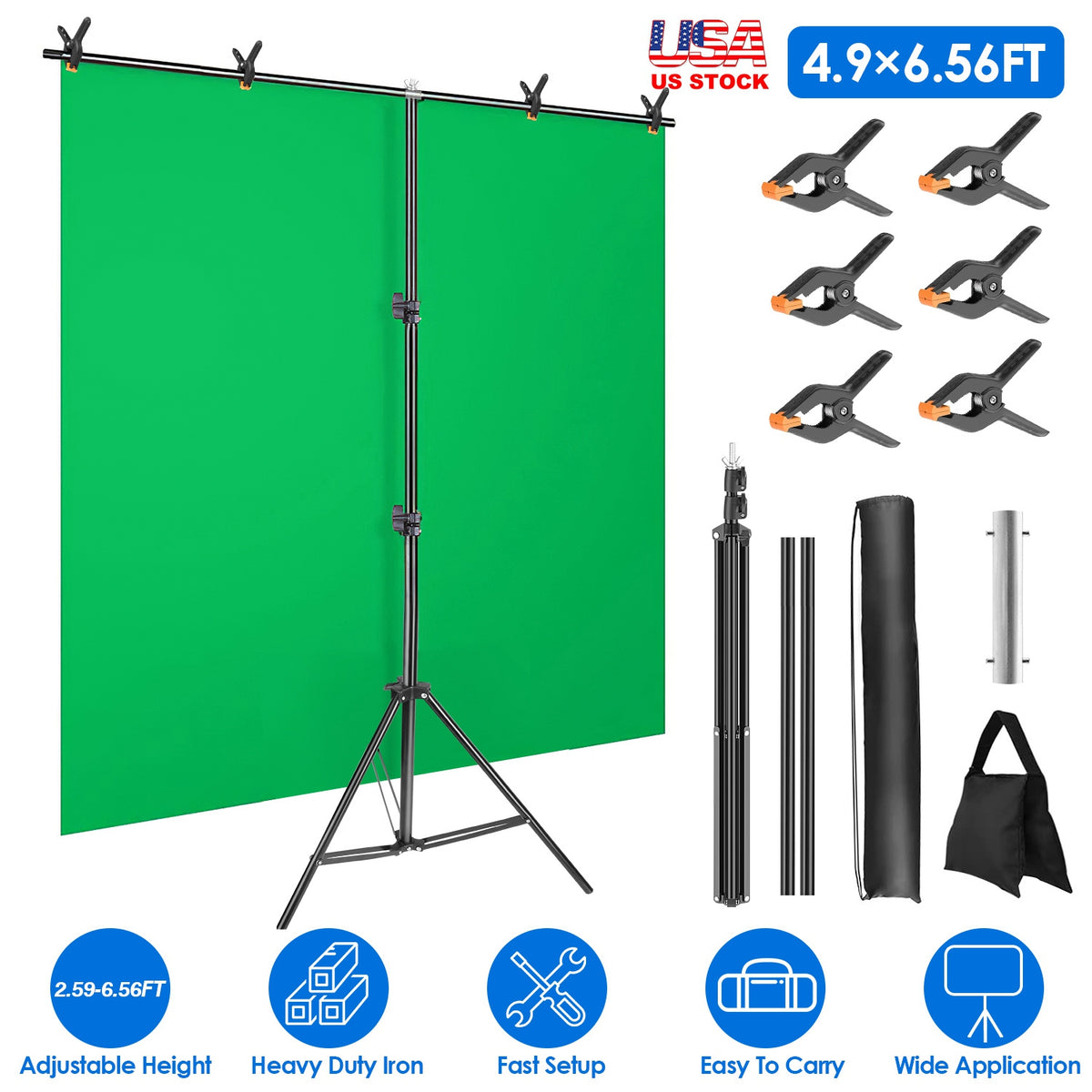 T-Shape Backdrop Stand 5x6.5ft Adjustable Photography Kit