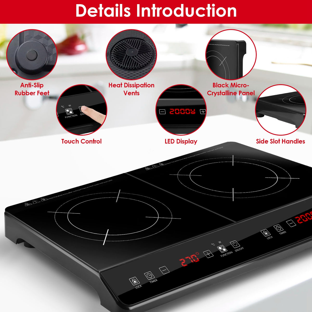 Dual Induction Cooktop 4000W Portable Electric Double Burner