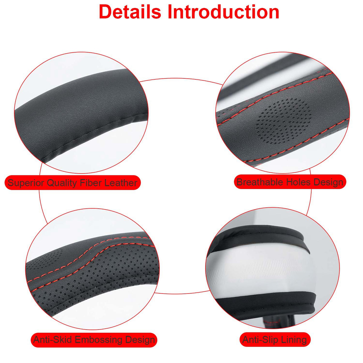 Steering Wheel Cover 14.5-15" Universal Fiber Leather