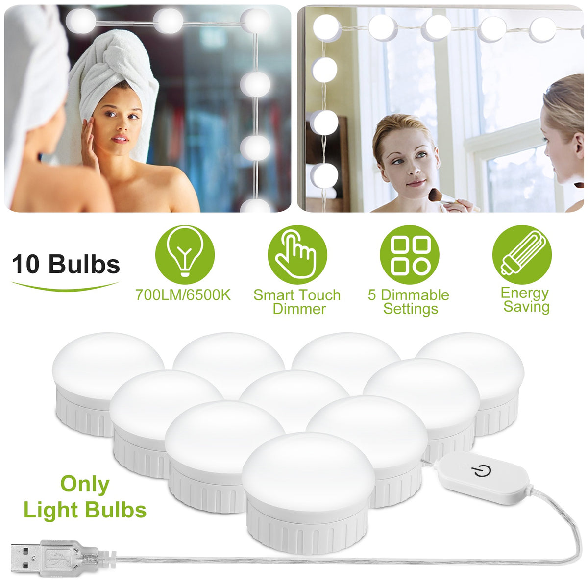 LED Vanity Mirror Lights Kit 6500k Dimmable Makeup Mirror Lights for Vanity Table Bathroom Dressing Room