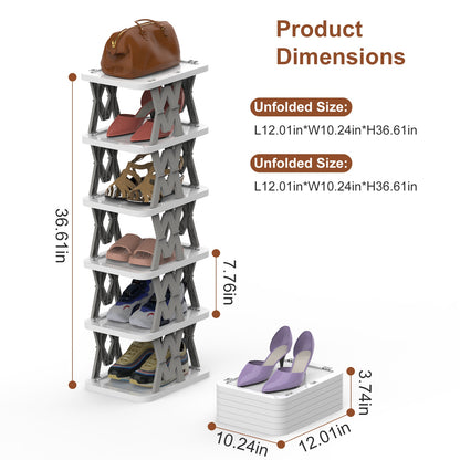 6-Tier Foldable Shoe Rack - Vertical Space Saving Organizer