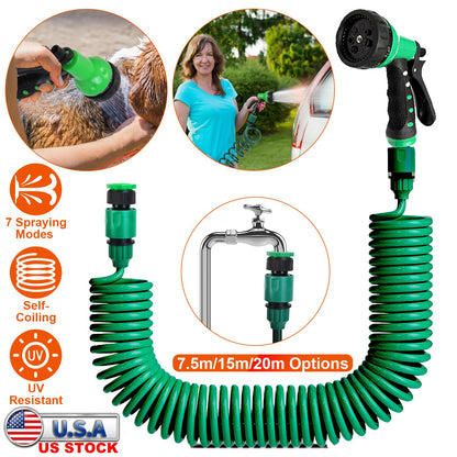 Self-Coiling Garden Hose with 7-Mode Sprayer - 49.2ft