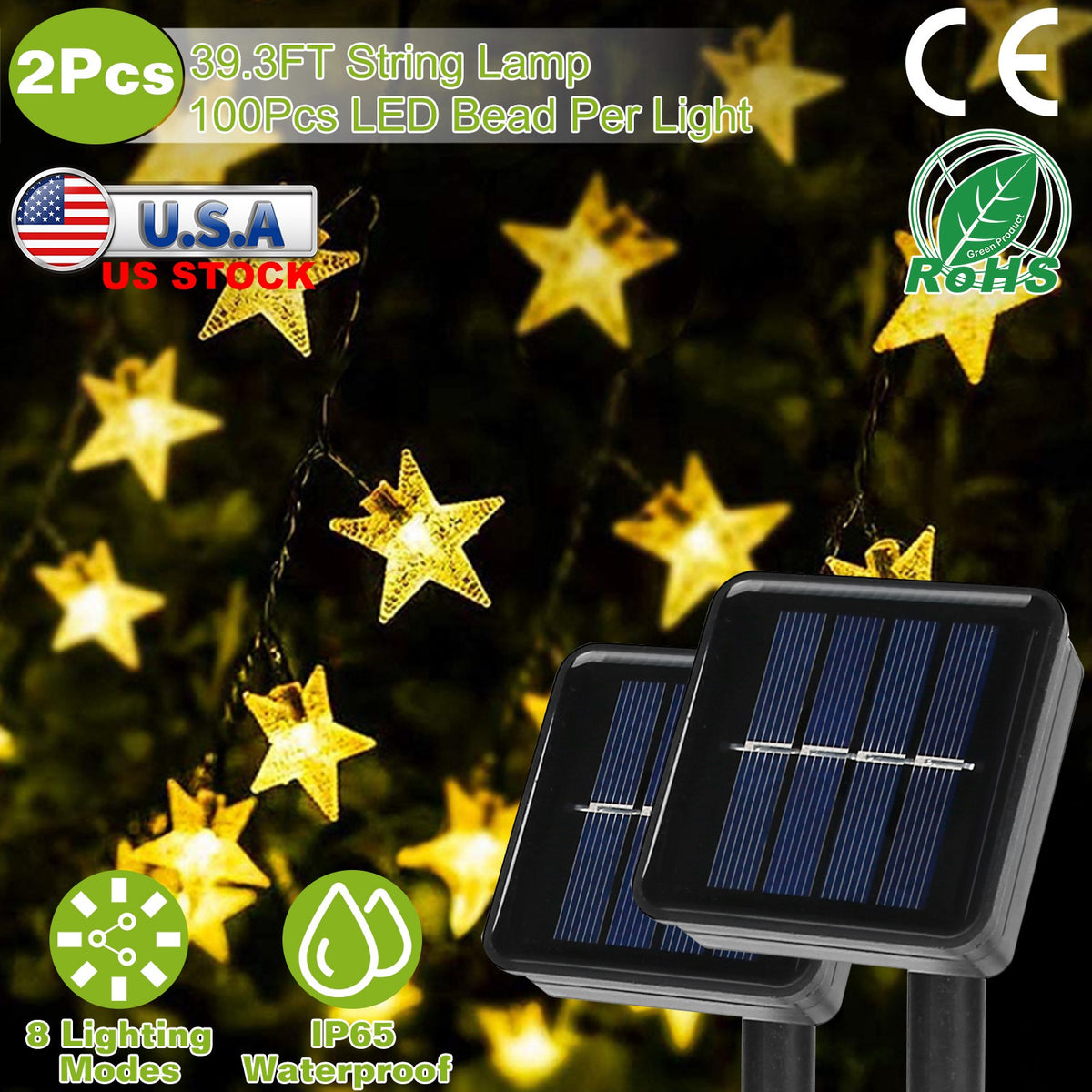 Solar Star String Lights 39.3ft 100 LED Waterproof Outdoor