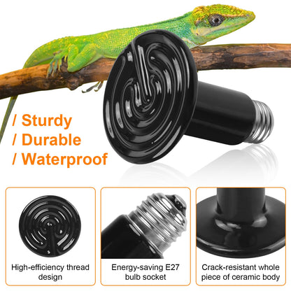 Ceramic Heat Lamp 150W Infrared Reptile Heater - 2 Pack