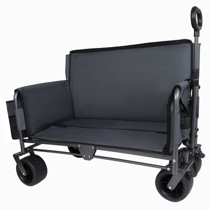 3-in-1 Folding Wagon Cart with Bench Seat, patent protection- Includes 1 ice pack, 500lbs Heavy-Duty Utility Wagon, 180L