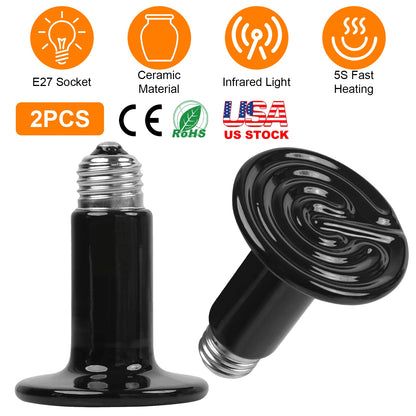 Ceramic Heat Lamp 150W Infrared Reptile Heater - 2 Pack