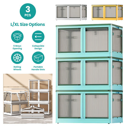Foldable Storage Bins with Lids & Wheels - 3 Pack Stackable