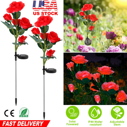 Solar Rose Flower Stake Lights - 2 Pack Outdoor Garden Decor
