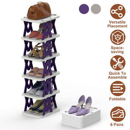 6-Tier Foldable Shoe Rack - Vertical Space Saving Organizer