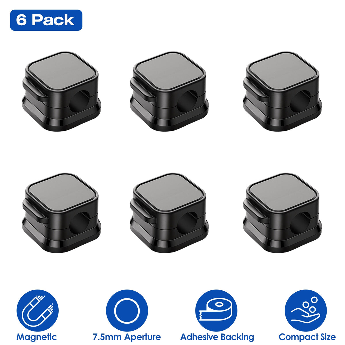 Magnetic Cable Clips 6-Pack - Adhesive Cord Organizer