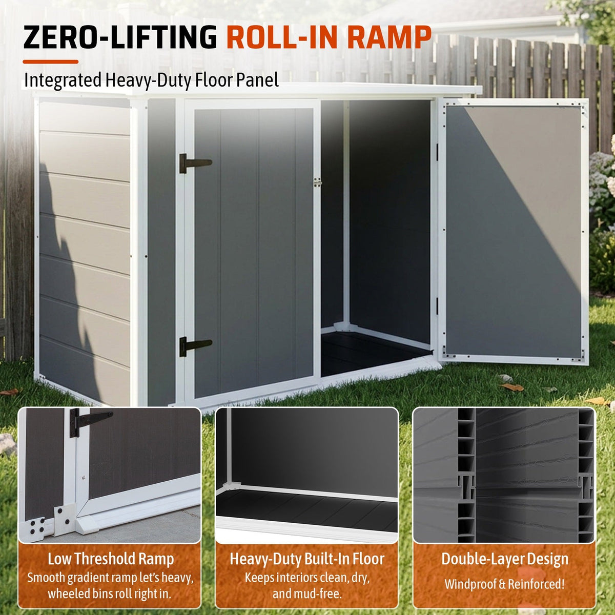 Resin Outdoor Storage Shed with Hydraulic Lid & Ramp 4.6x2.4 FT