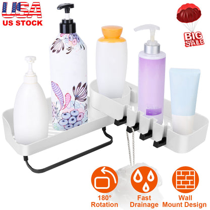 Rotatable Bathroom Corner Caddy Shelf with Towel Bar
