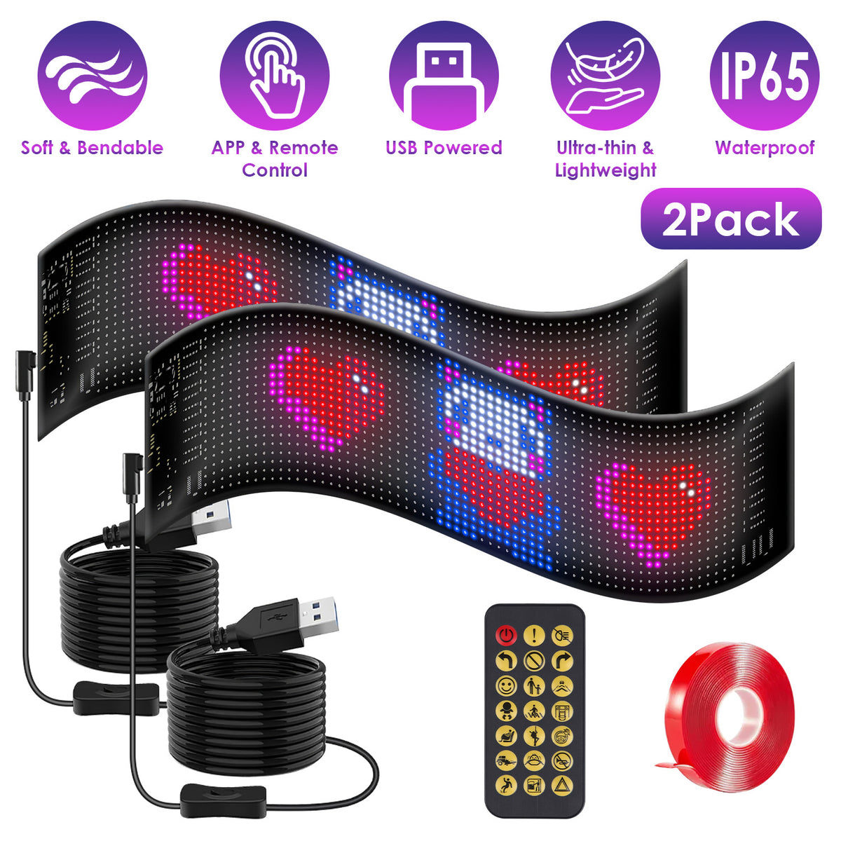 Programmable LED Car Sign with App Control 20x64 Matrix