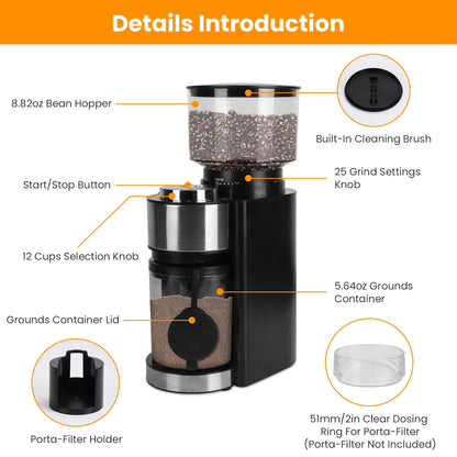 Electric Burr Coffee Grinder with 25 Grind Settings