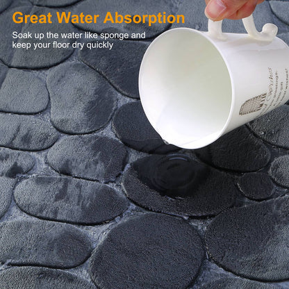 Bathroom Rug Set 2-Piece Non-Slip Flannel Pebble Pattern