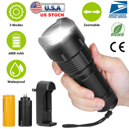 Rechargeable LED Flashlight with Zoomable Focus & 3 Modes