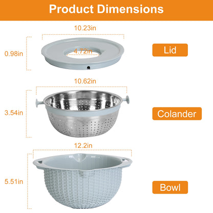 Mixing Bowl with Colander Set & 3 Graters - Multifunctional