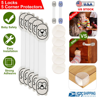 Child Safety Locks with Corner Protectors - 10 Piece Set