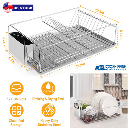 Stainless Steel Dish Drying Rack with Drainboard & Cutlery Holder