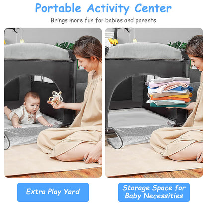 6-in-1 Foldable Baby Crib with Changing Table & Activity Center