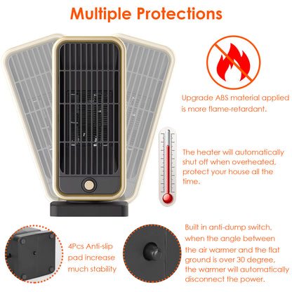 500W Portable Ceramic Space Heater with Tip-Over Protection