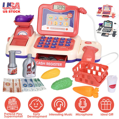 Kids Cash Register Pretend Play Toy with Scanner & Accessories