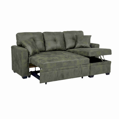 Sleeper Sofa with Pull-Out Bed, L-Shaped Sectional Couch with Reversible Chaise and Storage, Foil Fabric Upholstered Sof