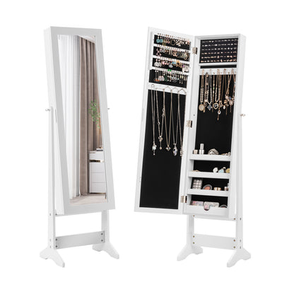 Standing Jewelry Cabinet with Mirror 56" Tall Storage Armoire