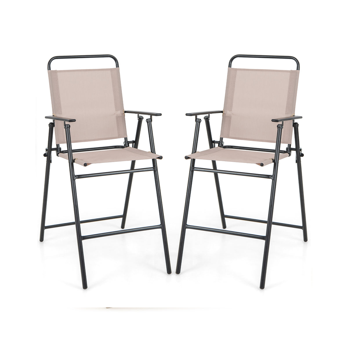 Folding Bar-Height Patio Chairs with Armrests, Set of 2