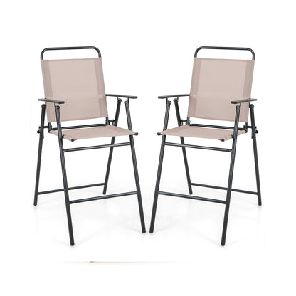 Folding Bar-Height Patio Chairs with Armrests, Set of 2