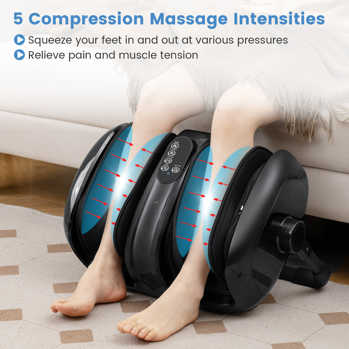 Foot and Calf Massager with Heat for Blood Circulation Pain Relief-Black