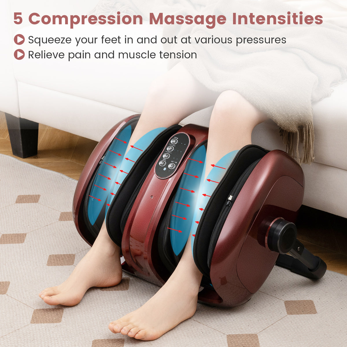 Foot and Calf Massager with Heat for Blood Circulation Pain Relief-Red
