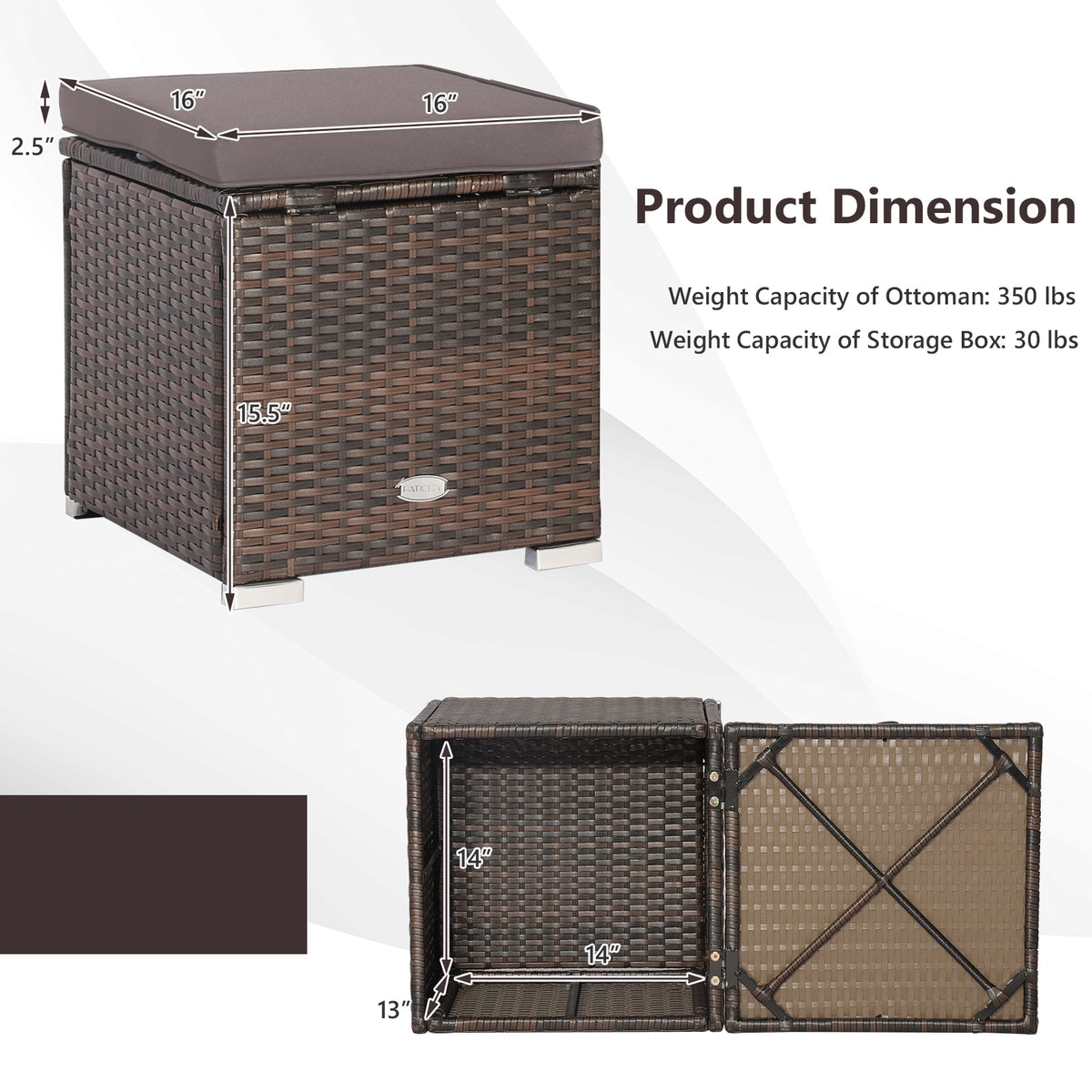 Patio Ottoman Set with Removable Cushions & Storage (2-Piece)