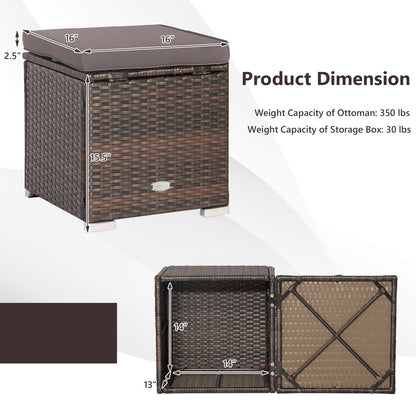Patio Ottoman Set with Removable Cushions & Storage (2-Piece)