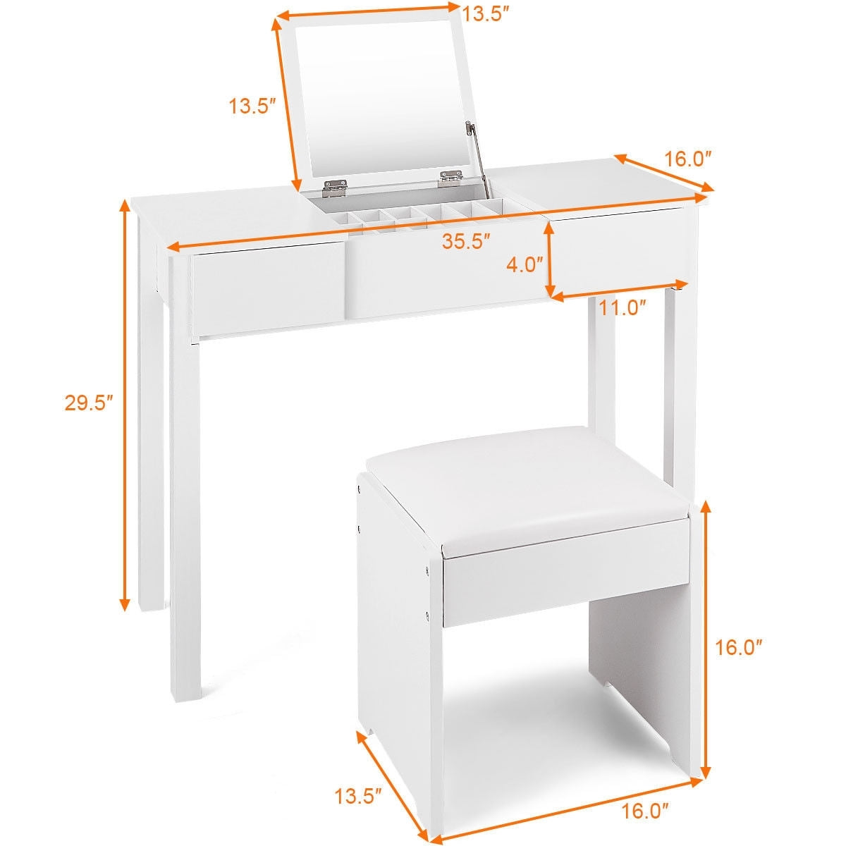 Makeup Vanity Table Set with Flip Top Mirror and Cushioned Stool
