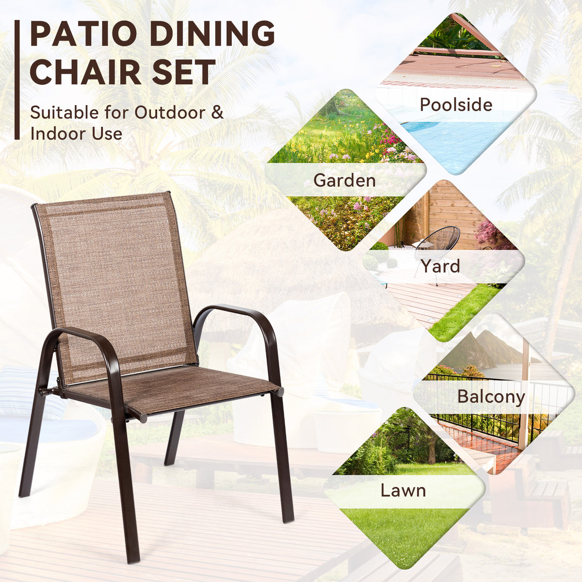 Patio Dining Chairs with Armrests, Set of 2