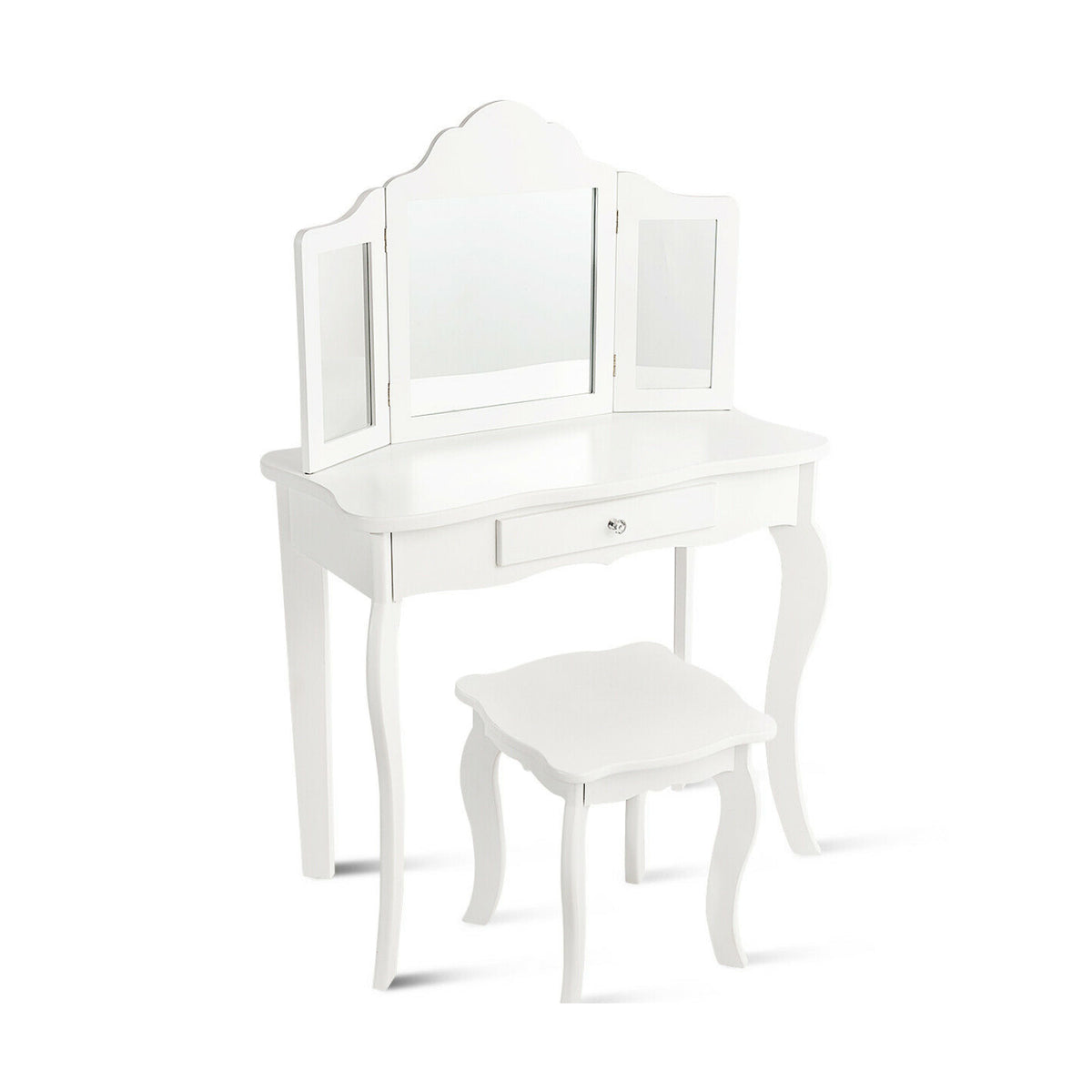 Kids Vanity Table and Stool Set with Mirror and Drawer