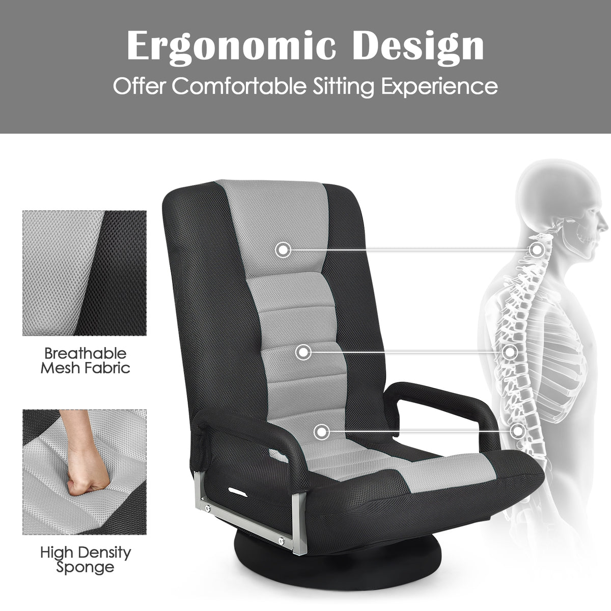 Swivel Gaming Floor Chair with Adjustable Backrest