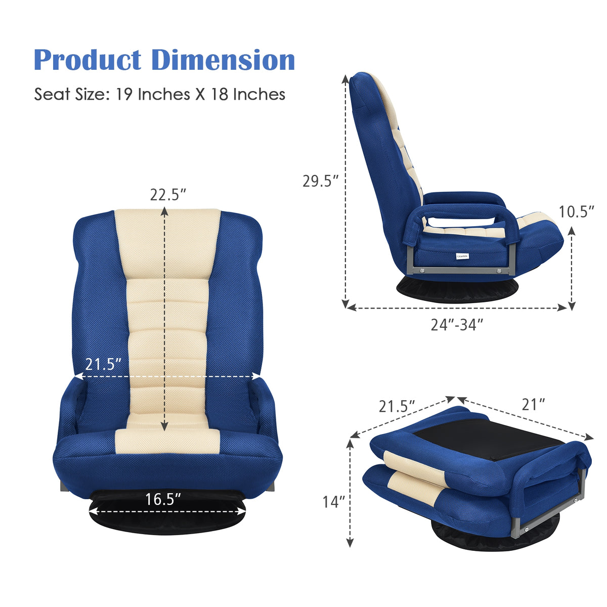 Swivel Gaming Floor Chair with Adjustable Backrest
