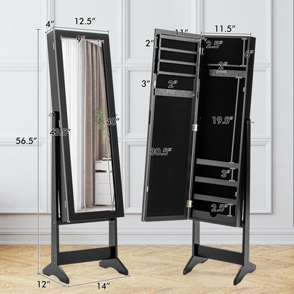 Standing Jewelry Cabinet with Mirror 56" Tall Storage Armoire