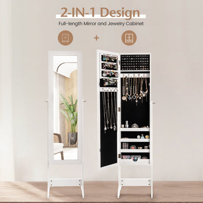 Standing Jewelry Cabinet with Mirror 56" Tall Storage Armoire