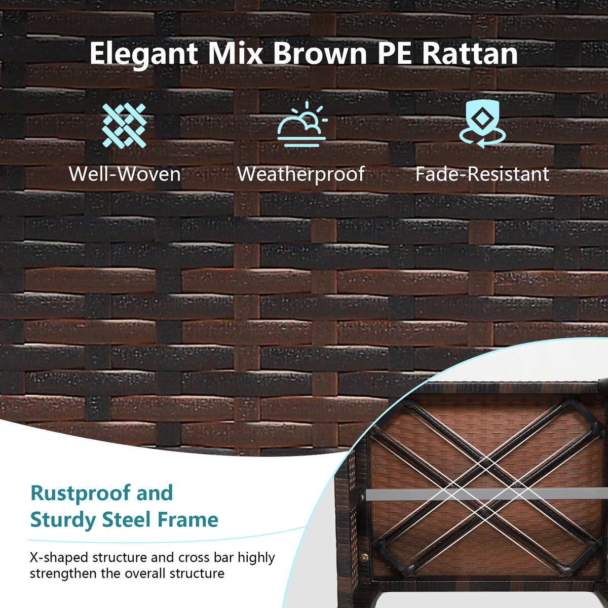 Patio Rattan Ottomans Set of 2 with Soft Cushions