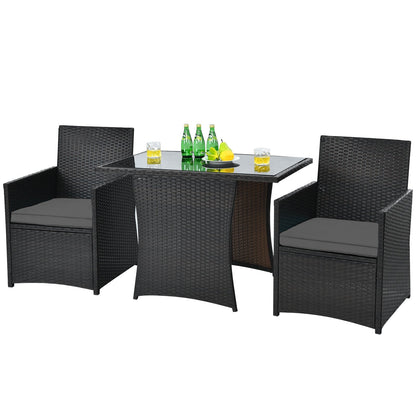 3 Pieces Patio Rattan Furniture Set with Cushion and Sofa Armrest