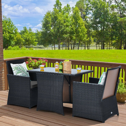3 Pieces Patio Rattan Furniture Set with Cushion and Sofa Armrest